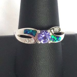 Silver Tanzanite Ring - Blue Opal inlay